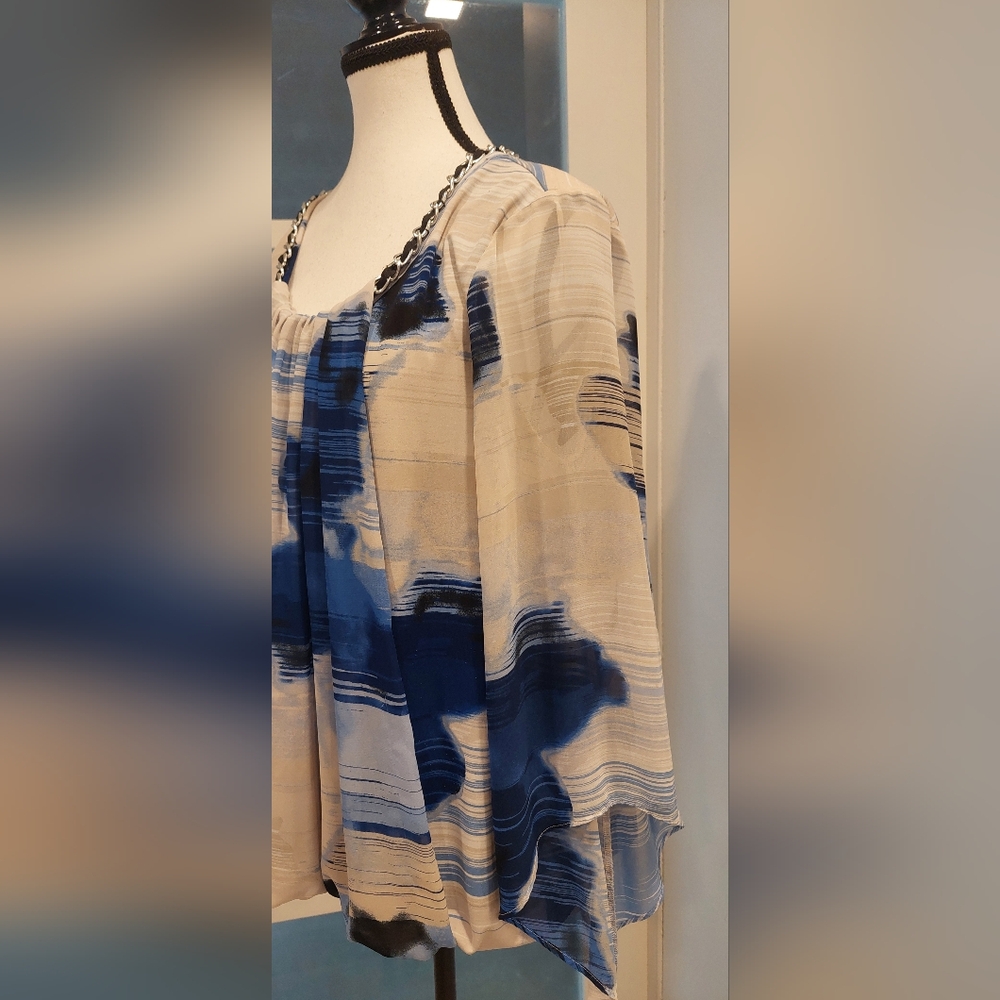 Alfani Blue and White Patterned Blouse - Picture 4 of 9